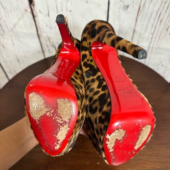 CHRISTIAN LOUBOUTIN Highness 160 PonyHair Leopard Print Peep Toe Platforms 38 EU - Picture 7 of 17